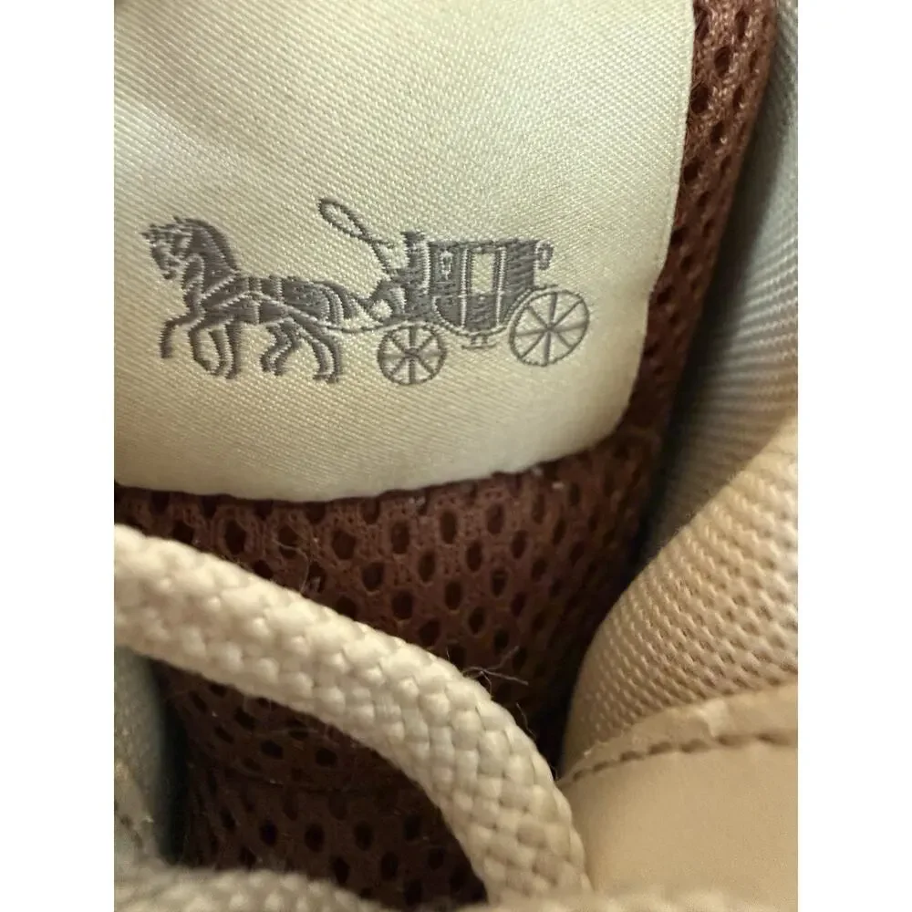 Coach Women's Clip Signature High Top Sneaker Size 7D Color Khaki/Saddle Logo